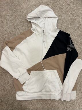 adidas Men’s Colorblock Hooded Zip Sweatshirt in Cream, Tan & Black